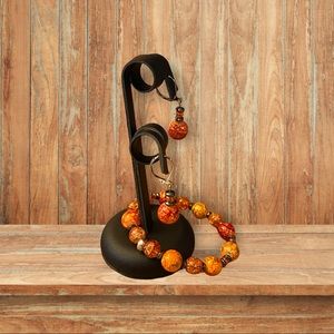 Private label earring & bracelet set orange ceramic, glass, Swarovski crystals